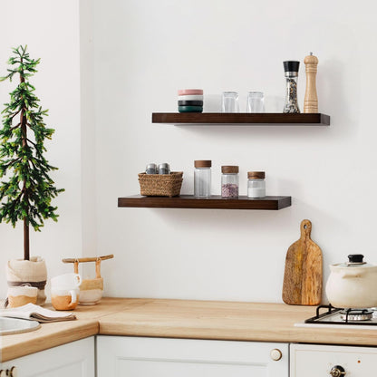 Floating Shelves 36 Inches Long - 8 Inch Deep Rustic Premium Solid Pine Wood for Storage - Farmhouse Wall Mounted for Living Room - Heavy-Duty Metal Bracket - 36" W x 8" D - Set of 2 - White Color