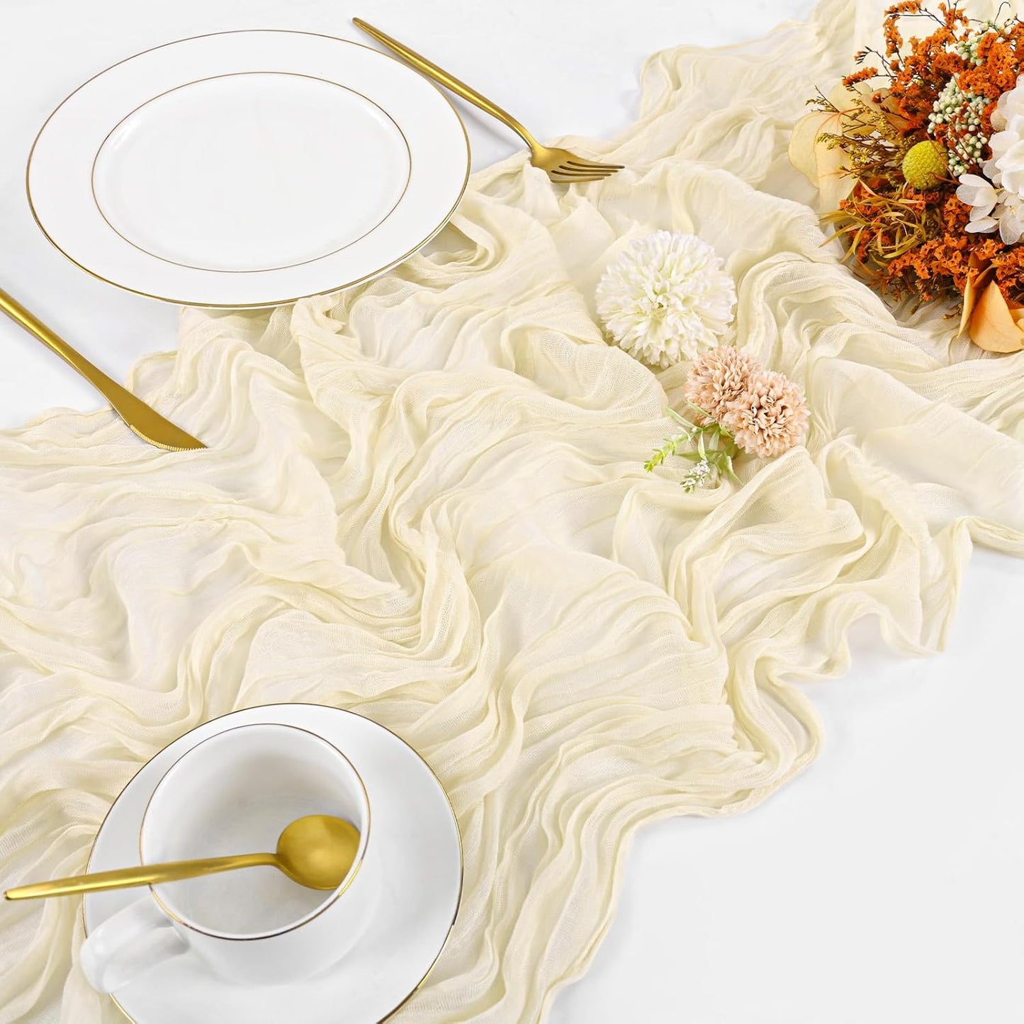 10 Pack Beige Cheesecloth Table Runner 17x108 Inch Boho Gauze Cheese Cloth Table Runners for Wedding Party Baby Shower Birthday Home Decor