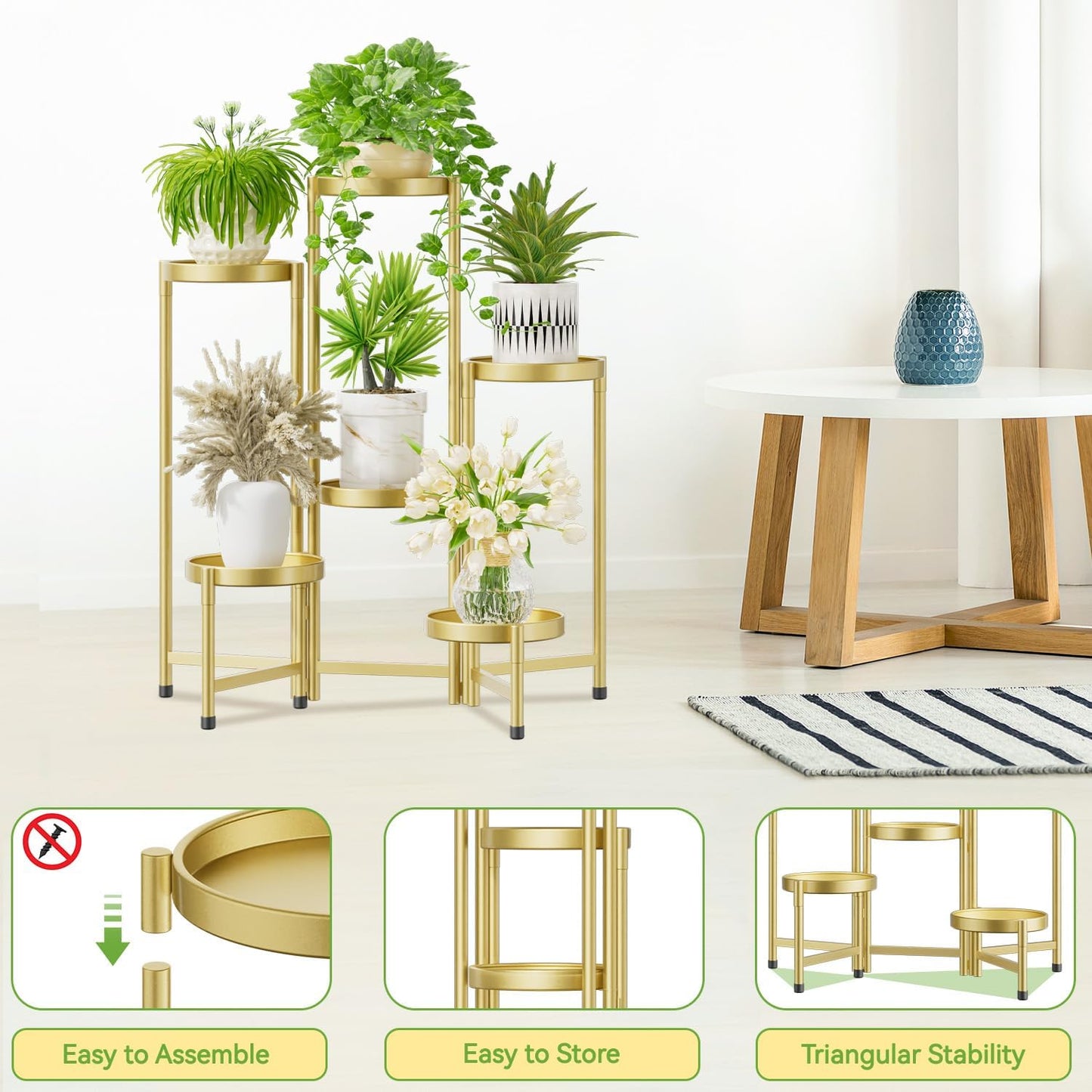 iDavosic.ly Plant Stand Indoor Outdoor, 5 Tier Corner Metal Flower Display Holder Shelf, Folding Tall Orchid Rack for Patio Balcony Porch Garden Living Room House, Black