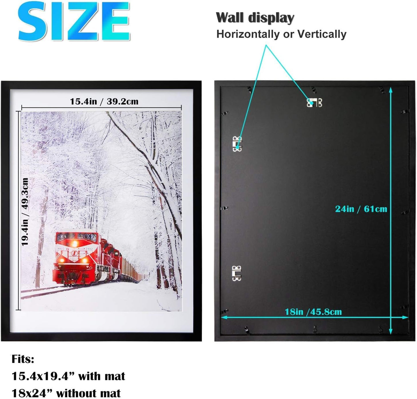 Egofine 12x16 Picture Frame Black, Covered by Plexiglass Made of Solid Wood, Display Pictures 9x12 and 11x14 with Mat or 12x16 Without Mat, for Wall Mounting Photo Frame - Colors B