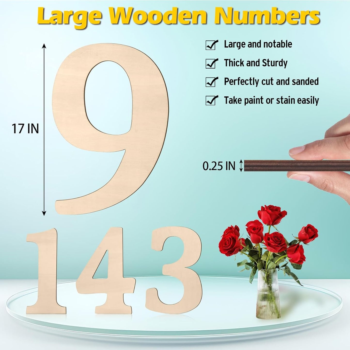 17 inch Large Wooden Sign & for Wall Decor, Big Wood Symbol &, Giant Paintable Blank Wooden Shapes for Crafts, Unfinished Wood Cutouts for Birthday Party, Rustic Wedding, Christmas Decor, Baby Shower
