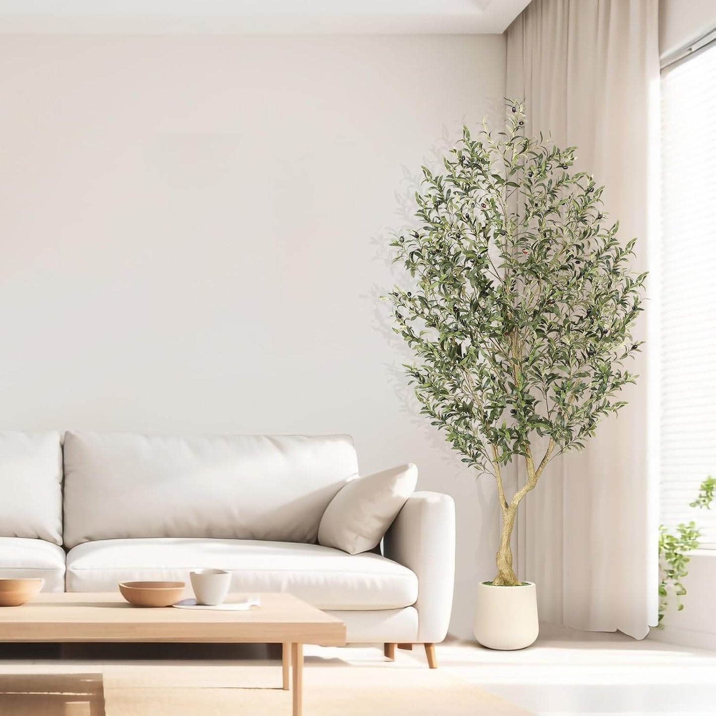 Realead 6ft Artificial Olive Tree with Tall Exquisite Planter - Realistic Faux Olive Tree with Thick Trunk and Lifelike Fruits - Large Fake Olive Tree for Home Office Decor