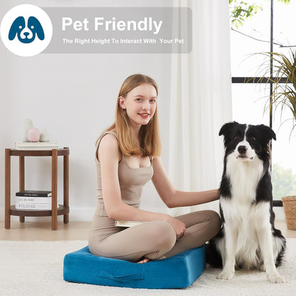 JKMAX 2 Pcs High Density Foam Floor Pillow - Upgraded Large Pillows Seating for Adults - Outdoor Floor Cushion with Soft Tufted Cover - Yoga Pillows for Sitting On Floor - 22 Inch Light Gray