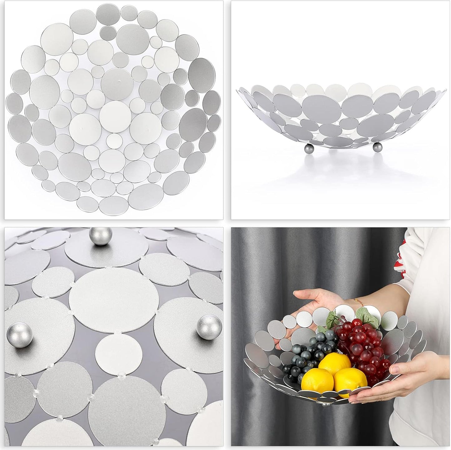 OwnMy Metal Fruit Bowl Basket Creative Table Centerpiece Fruit Stand Decorative Countertop Fruit Holder for Kitchen Counter, Iron Large Fruit Plate Round Storage Tray for Bread Snacks Candy (Black)