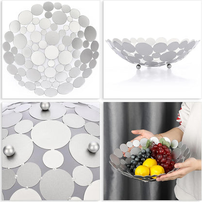 OwnMy Metal Fruit Bowl Basket Creative Table Centerpiece Fruit Stand Decorative Countertop Fruit Holder for Kitchen Counter, Iron Large Fruit Plate Round Storage Tray for Bread Snacks Candy (Black)