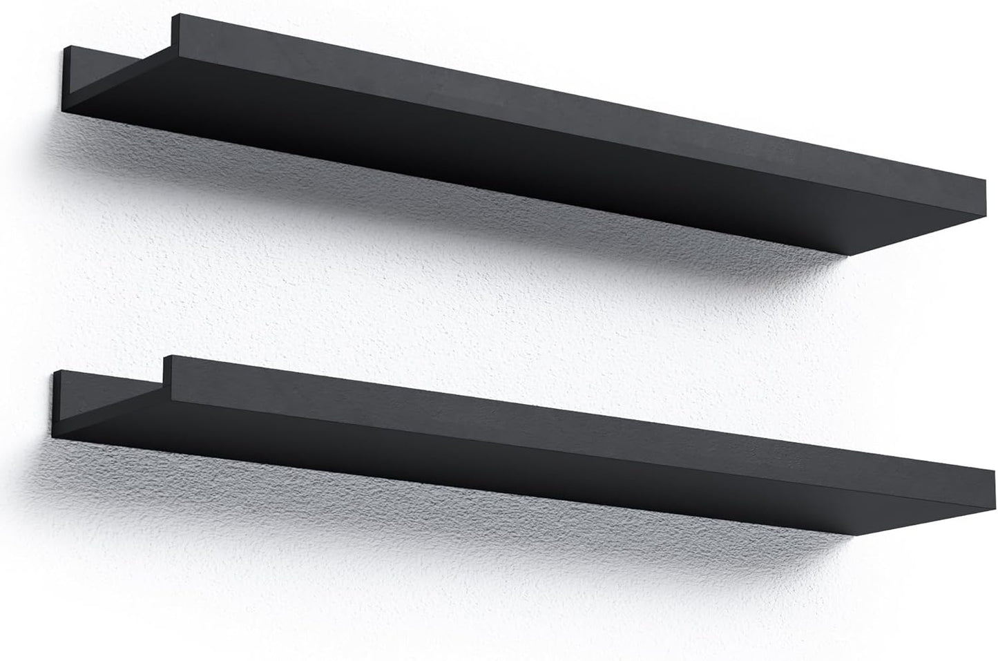 Boswillon Floating Shelves Wall Mounted Set of 2, Modern Black Wall Shelves for Storage with Lip, Display Picture Ledge Shelf for Wall Decor Bedroom Living Room Bathroom Kitchen