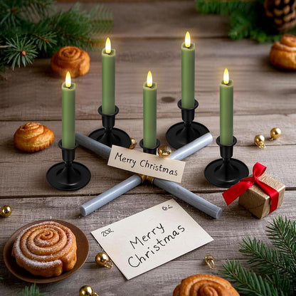 KSWING Upgraded Real Wax Short LED Flameless Taper Candles with Remote, 6 PCS White Candlesticks Battery Operated 3D Flickering - 6" Realistic Fake Candle Sticks for Home/Wedding/Fireplace Xmas Decor