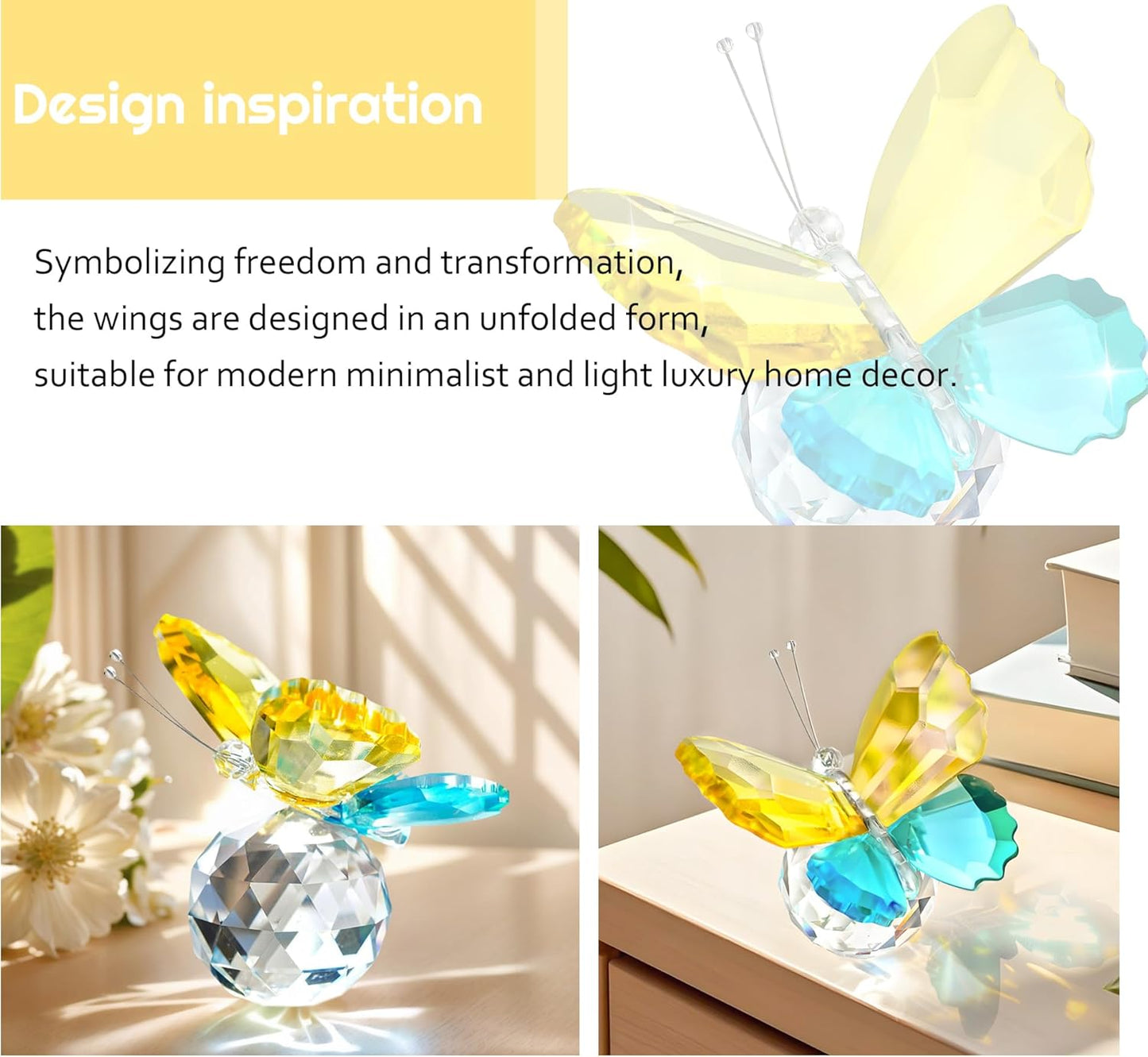 H&D HYALINE & DORA Crystal Cut Butterfly Animal Ornament Decoration for Office Table Home Bedroom