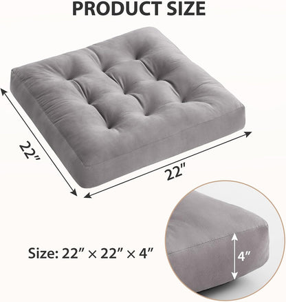 Meditation Floor Pillow Set of 1, Square Large Pillows Seating for Adults, Meditation Cushion Pillow,Tufted Corduroy Cushion for Tatami Living Room or Yoga, Light Gray, 22x22 Inch