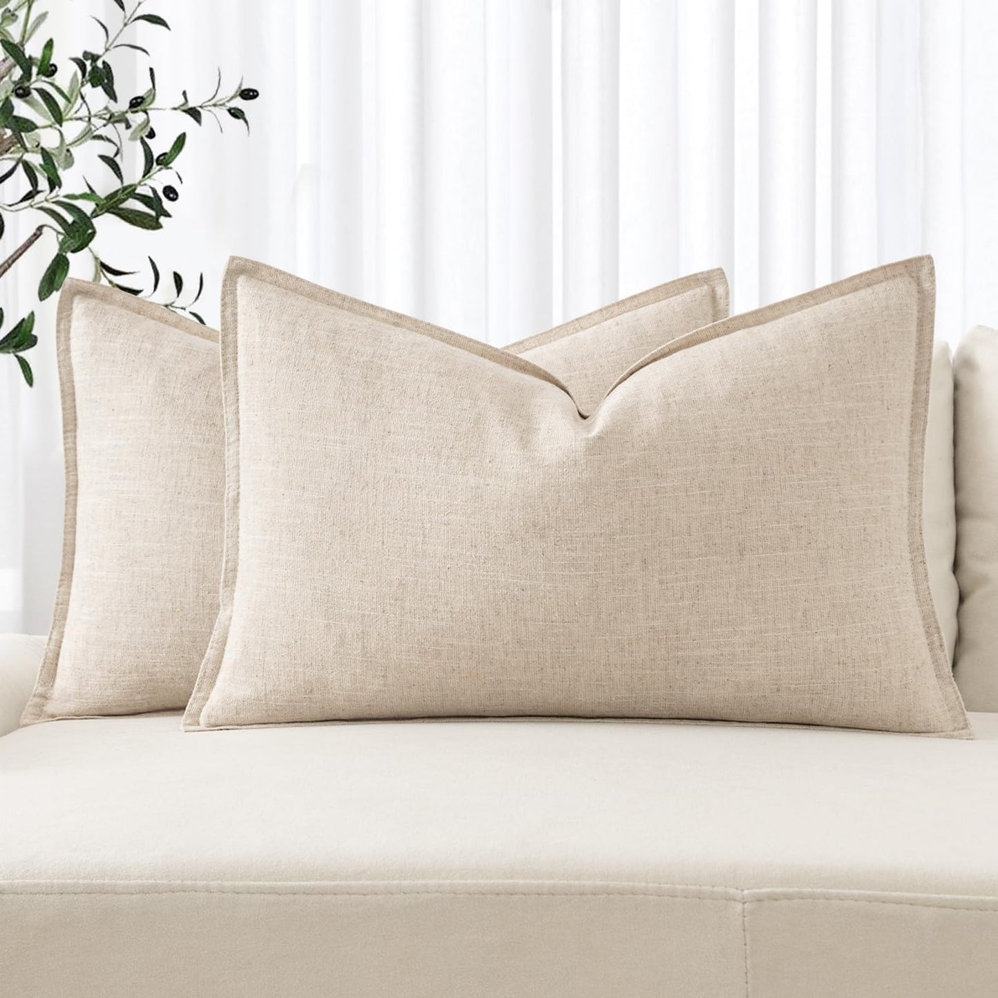 MIULEE Decorative Linen Euro Sham Pillow Covers 26x26 Cream White Boho Farmhouse Neutral Couch Throw Pillows for Bed Pack of 2 Accent Modern Pillowcase Sofa Livingroom Home Decor