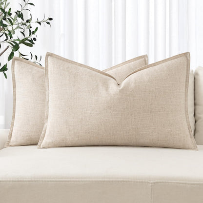 MIULEE Decorative Linen Euro Sham Pillow Covers 26x26 Cream White Boho Farmhouse Neutral Couch Throw Pillows for Bed Pack of 2 Accent Modern Pillowcase Sofa Livingroom Home Decor