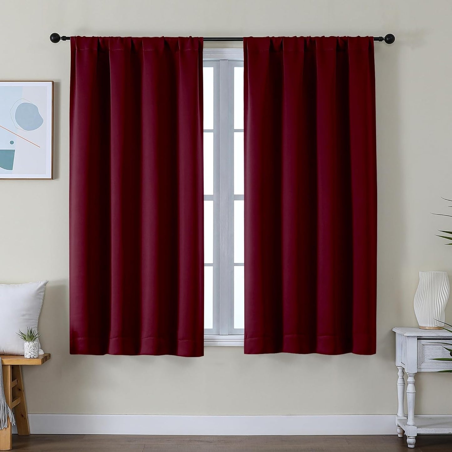Simplebrand Ava Sage Green Blackout Curtains for Bedroom 63 Inch Length 2 Panels Set, Solid Thermal Insulated Energy Saving Rod Pocket Window Treatment Curtains Blackout Drapes, W40 x L63 Inch, Sage - Colors A