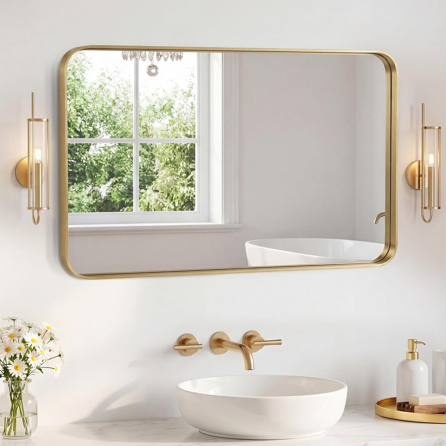 NEWBULIG Gold Round Wall Mirror 36 Inch, Bathroom Mirrors for Over Sink, Wall Decor for Bathroom, Entryway, Bedroom, Vanity