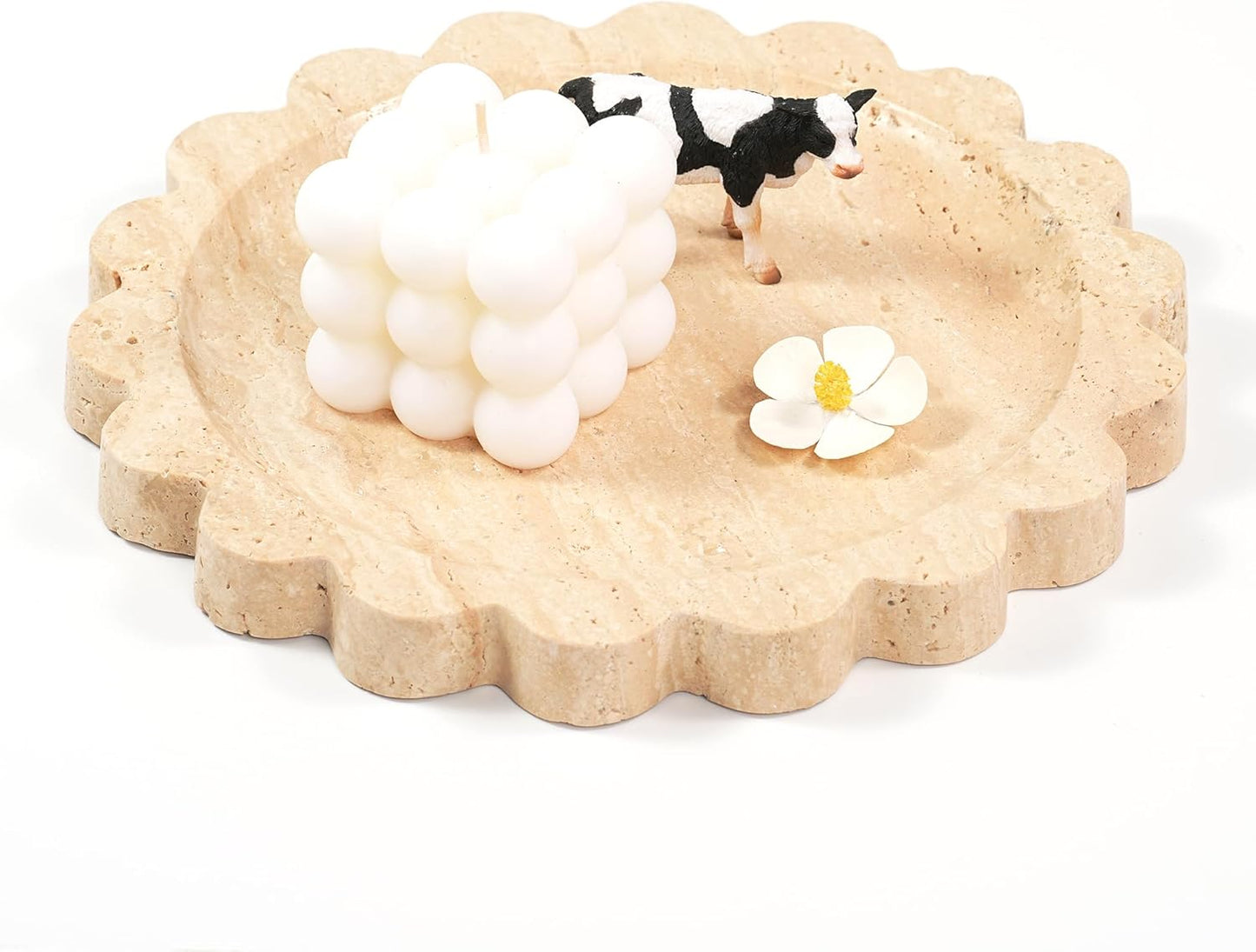 Marble Perfume Tray with Legs - Oval Decorative Stone Pedestal for Bathroom Vanity Coffee Table Kitchen Countertop, Footed Jewelry Candle Organizers Catchall Plate Riser with Scalloped Feet