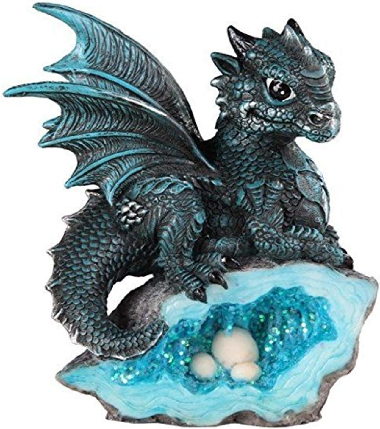 Le Elegant 71581 Blue Medieval Baby Dragon with Crystal Egg Nest Decorative Figurine