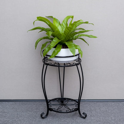 FaithLand 2 Pack Metal Plant Stands, Tall Planter Holder Indoor Outdoor, 2 Tier Round Potted Supports Rack, Corner Display Shelf Black
