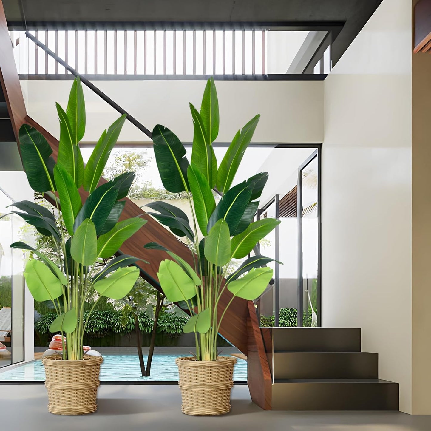 Artificial Bird of Paradise Plant 5.2Ft Fake Tropical Palm Tree with 10Trunks Faux Banana Leaf Trees in Pot for Home Indoor Outdoor Office Modern Decor Housewarming Gift（1Pcs）