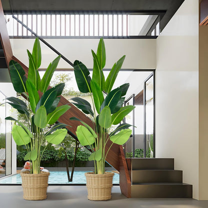 Artificial Bird of Paradise Plant 5.2Ft Fake Tropical Palm Tree with 10Trunks Faux Banana Leaf Trees in Pot for Home Indoor Outdoor Office Modern Decor Housewarming Gift（1Pcs）