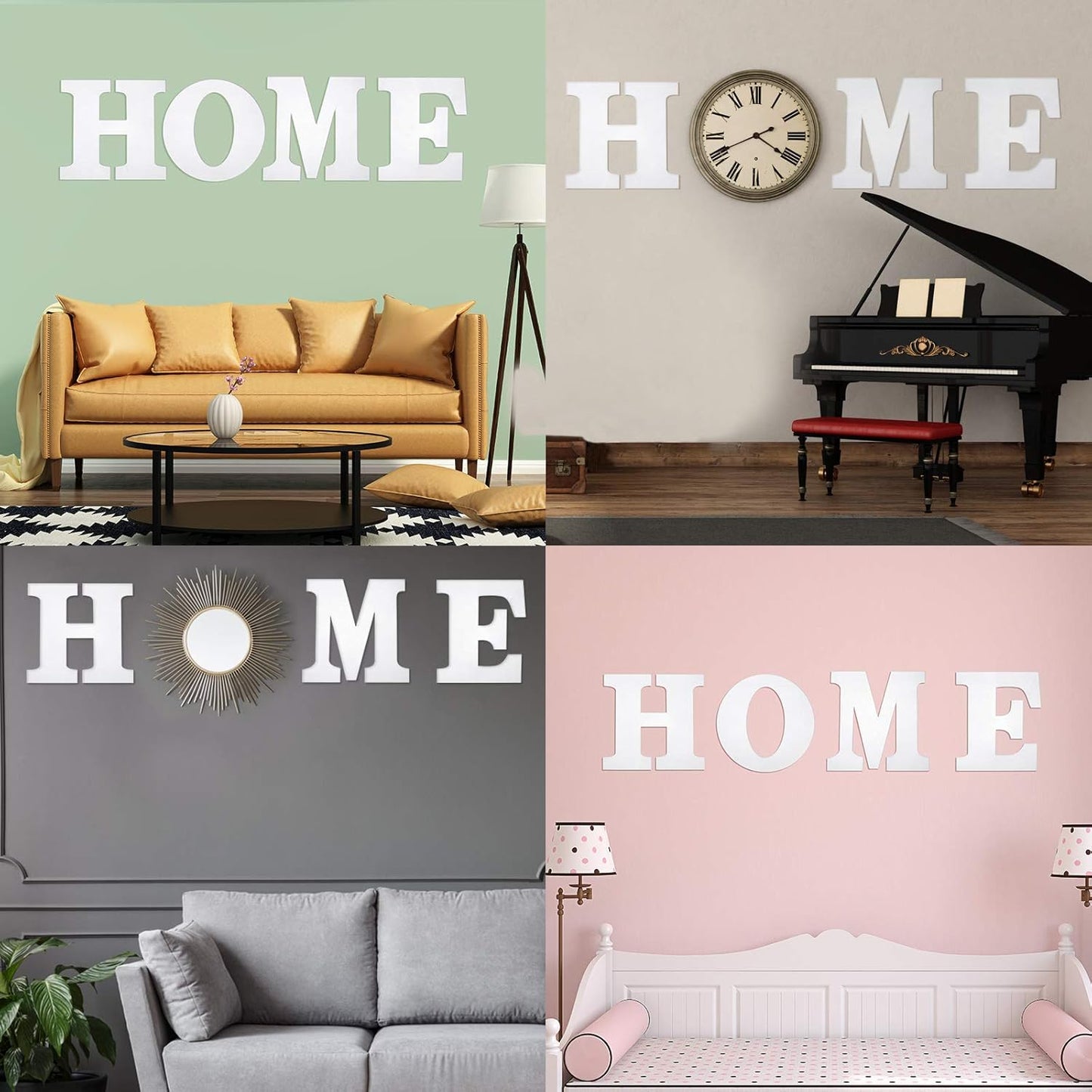 4 Pack Wooden Home Sign Wall Hanging Decor Farmhouse Letters for Wall Art Wreath Rustic Home Decor for Living Room Kitchen Housewarming Gifts(Black)