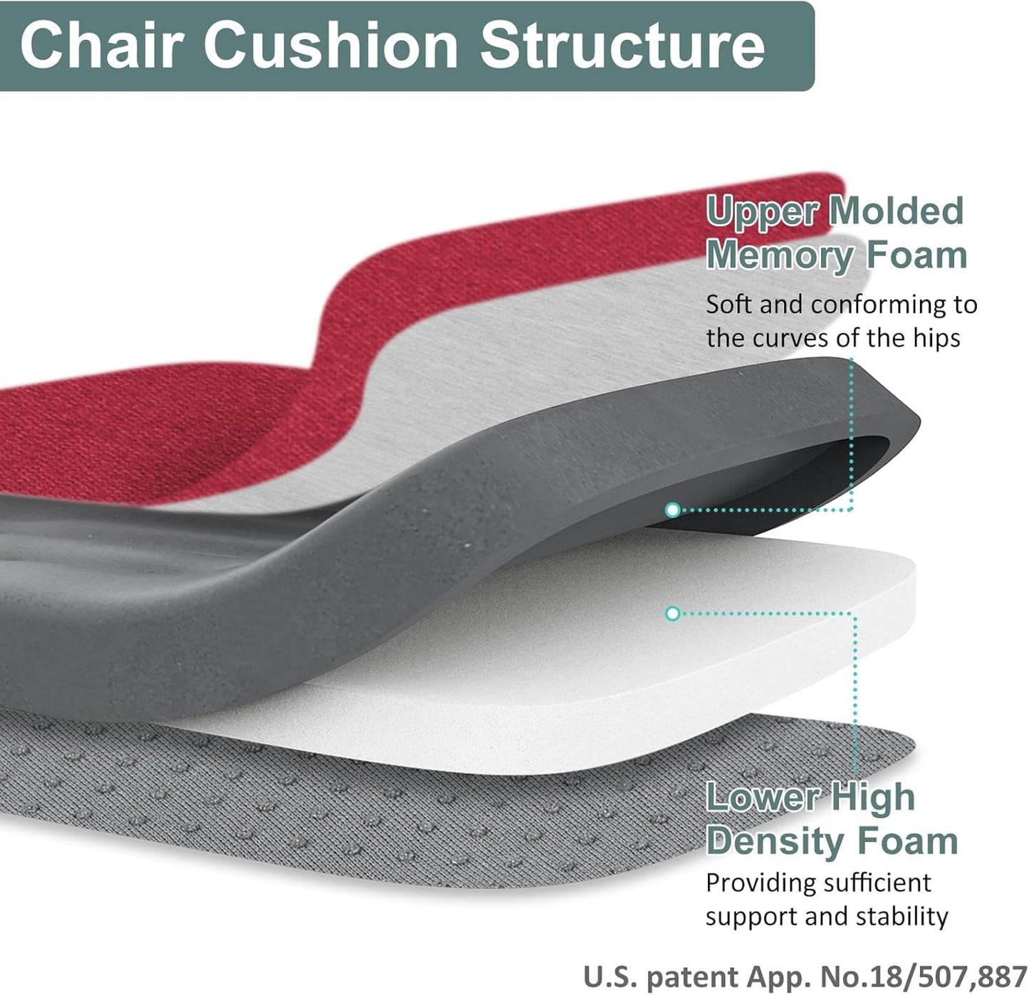 Shinnwa Dining Chair Pads, Patented Design Memory Foam Kitchen Chair Cushions with Ties and Washable Cover, 17" x 16" x 2", Black