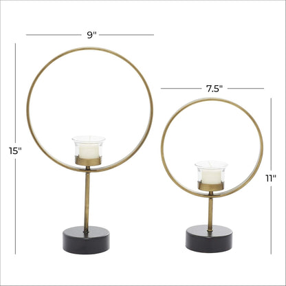Deco 79 Metal Abstract Decorative Candle Holder Mushroom Inspired Candle Stand, Set of 2 Candlestick Holder 11", 14"H, Gold