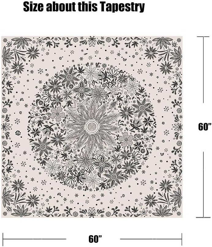Neasow Bohemian Tapestry Wall Hanging, Beige White Floral Tapestry with Dotted Daisy Medallion Print Bedroom Boho Hippie Home Decor, 36×48 inches