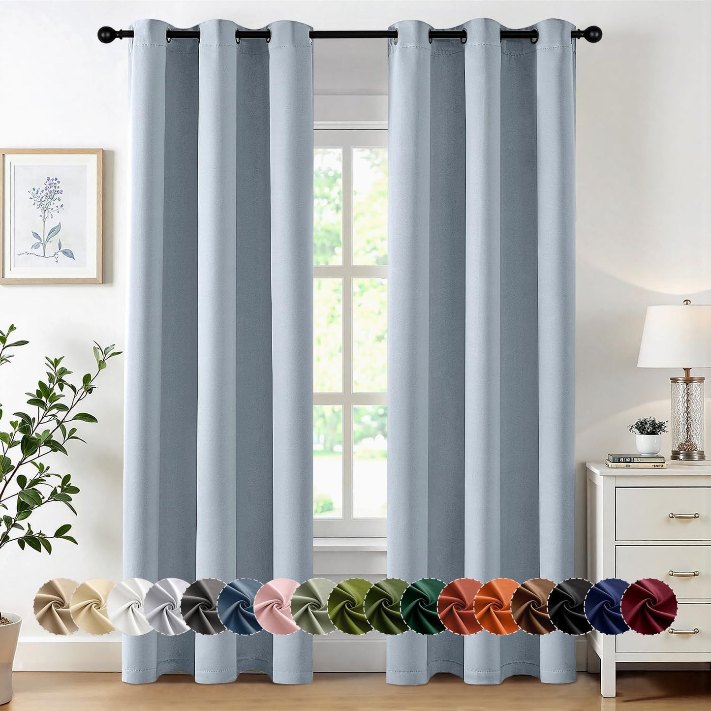 MIULEE Blackout Curtains for Bedroom Living Room 2 Panels, Thermal Insulated Room Darkening Drapes Grommet Noise Reducing Light Blocking Window Treatments 63 Inches Long 40x63 Inch Black - Colors A