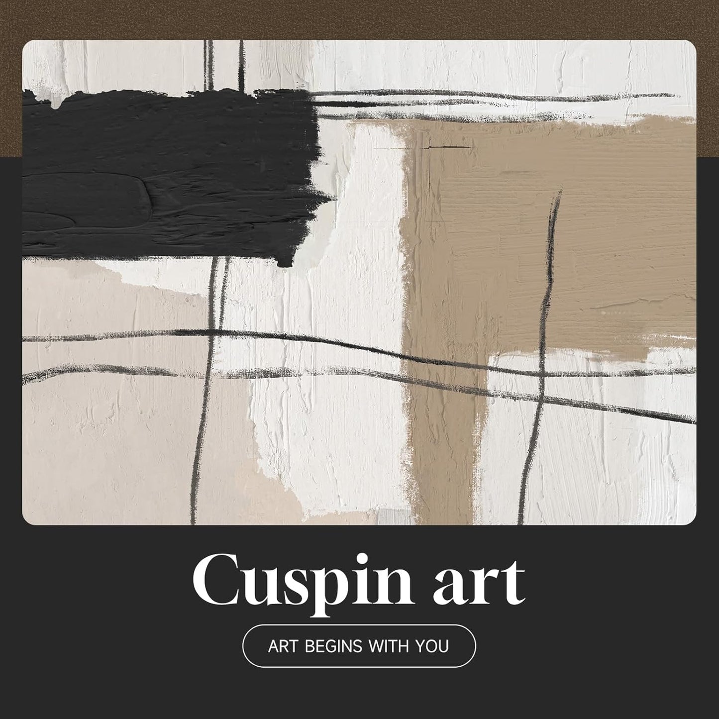 Large Framed Neutral Abstract Wall Art for Living Room, 3 Piece Modern Canvas Prints Paintings Artwork for Walls, Black and Beige Pictures for Living Room Hallway Stair Office Wall Decor 24x36 Inch