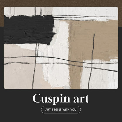 Large Framed Neutral Abstract Wall Art for Living Room, 3 Piece Modern Canvas Prints Paintings Artwork for Walls, Black and Beige Pictures for Living Room Hallway Stair Office Wall Decor 24x36 Inch