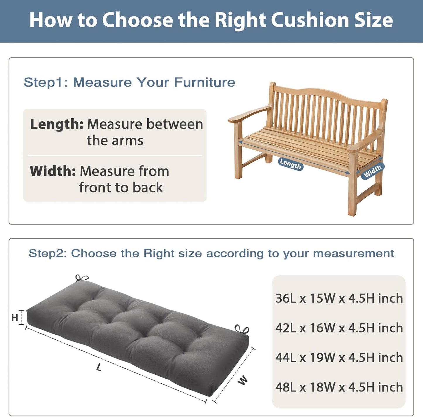 42 Inch Bench Cushions for Indoor Furniture, Super Soft Rectangle Bench seat Cushion Pad with Non-Slip Bottom, Waterproof Bench Pad for Window Porch(Beige, 42x16x4.5 Inch)