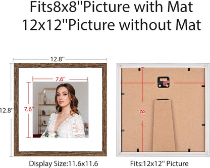 12x12 Picture Frame Set of 9, Display Pictures 8x8 with Mat or 12x12 without Mat, Multi Collage Gallery Square Photo Frames for Wall or Tabletop, Black