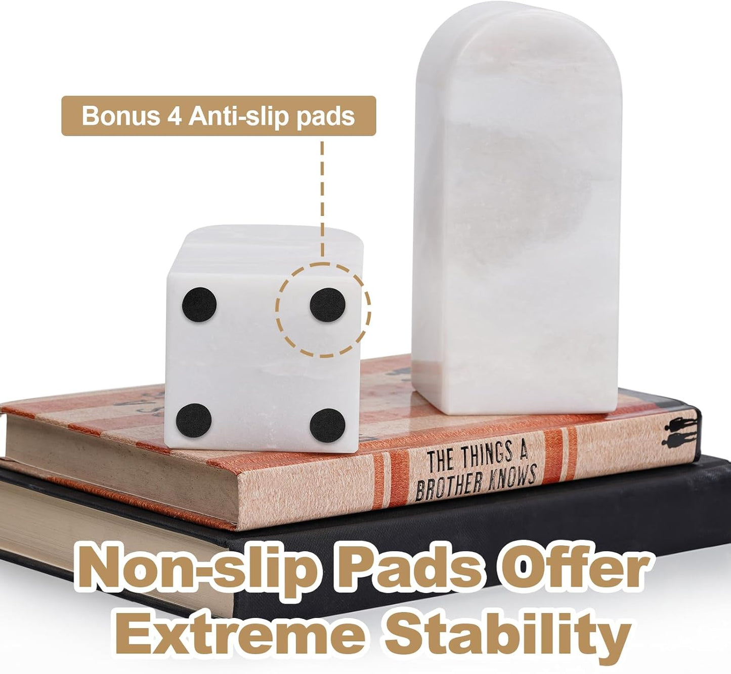 Koville African Natural Marble Bookends for Shelves, Non-Slip Book Ends, 13LBS Ultra Heavy Duty Marble Book Holder Organizer, Apartment Decor for Movies/CD/Video Games(Namib Fantasy)