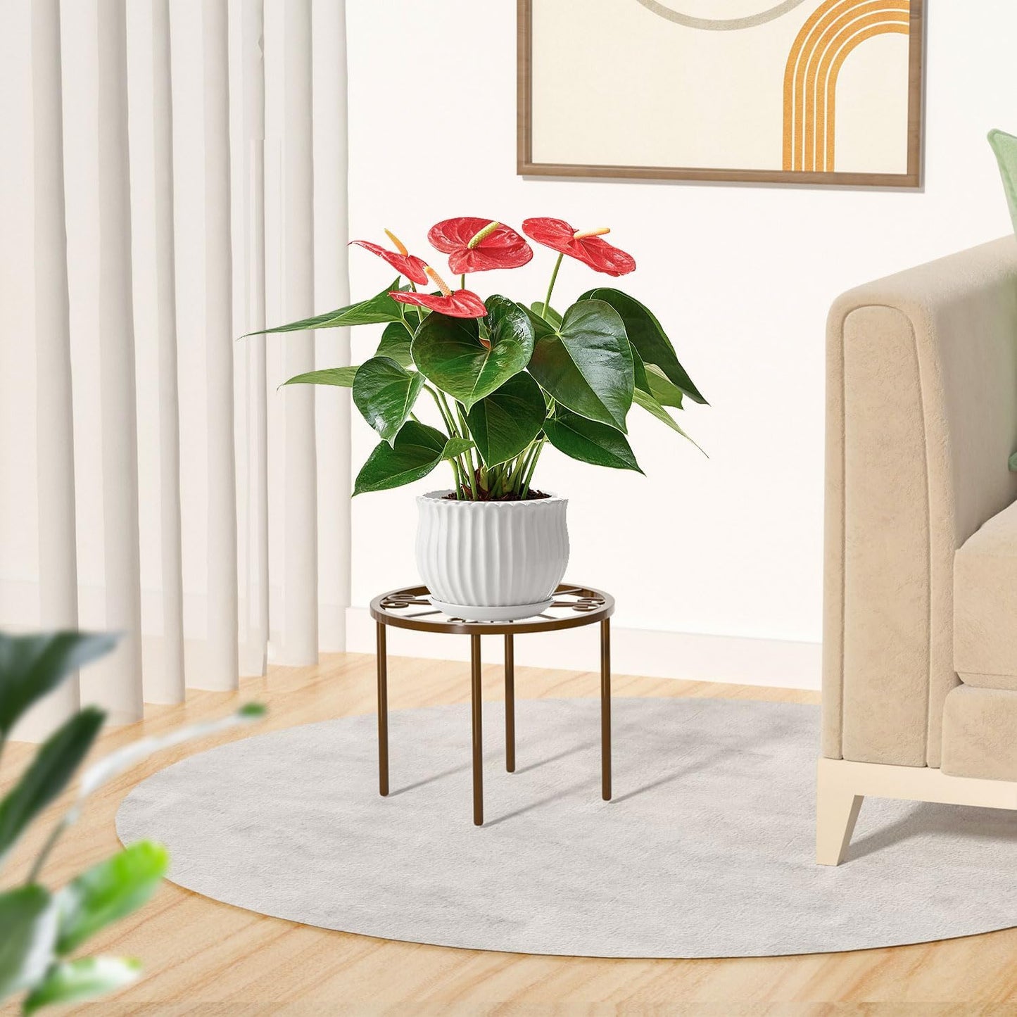 bussdis 1 PCS Plant Stand,-Heavy Duty Metal Stand Decorates Plants, Anti-Rust Flower Pot Stand, Round Plant Rack for Room Indoor and Outdoor Courtyard,Gardens, Brown.