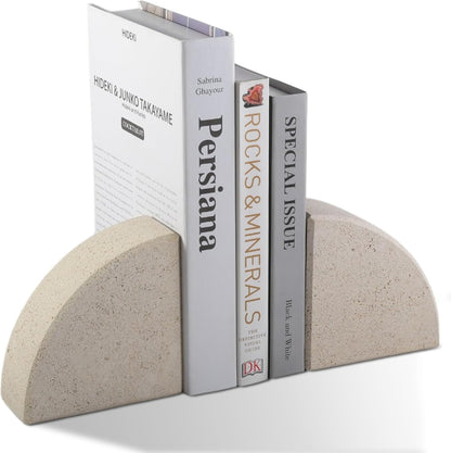 Karibiber Travertine Bookends for Heavy Books, Marble Decorative Bookends for Shelves, Heavy-Duty Stone Book Ends for Hardback Book & Cookbooks, Unique Book Stopper & Holder, Travertino Italy
