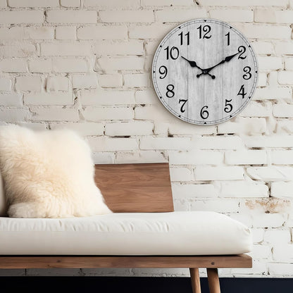 Wall Clock, Rustic Wall Clocks Battery Operated Silent Non Ticking, Country Round Wooden Clocks Farmhous Wall Decorative for Kitchen, Bathroom, Living Room (Gray 8 Inch)
