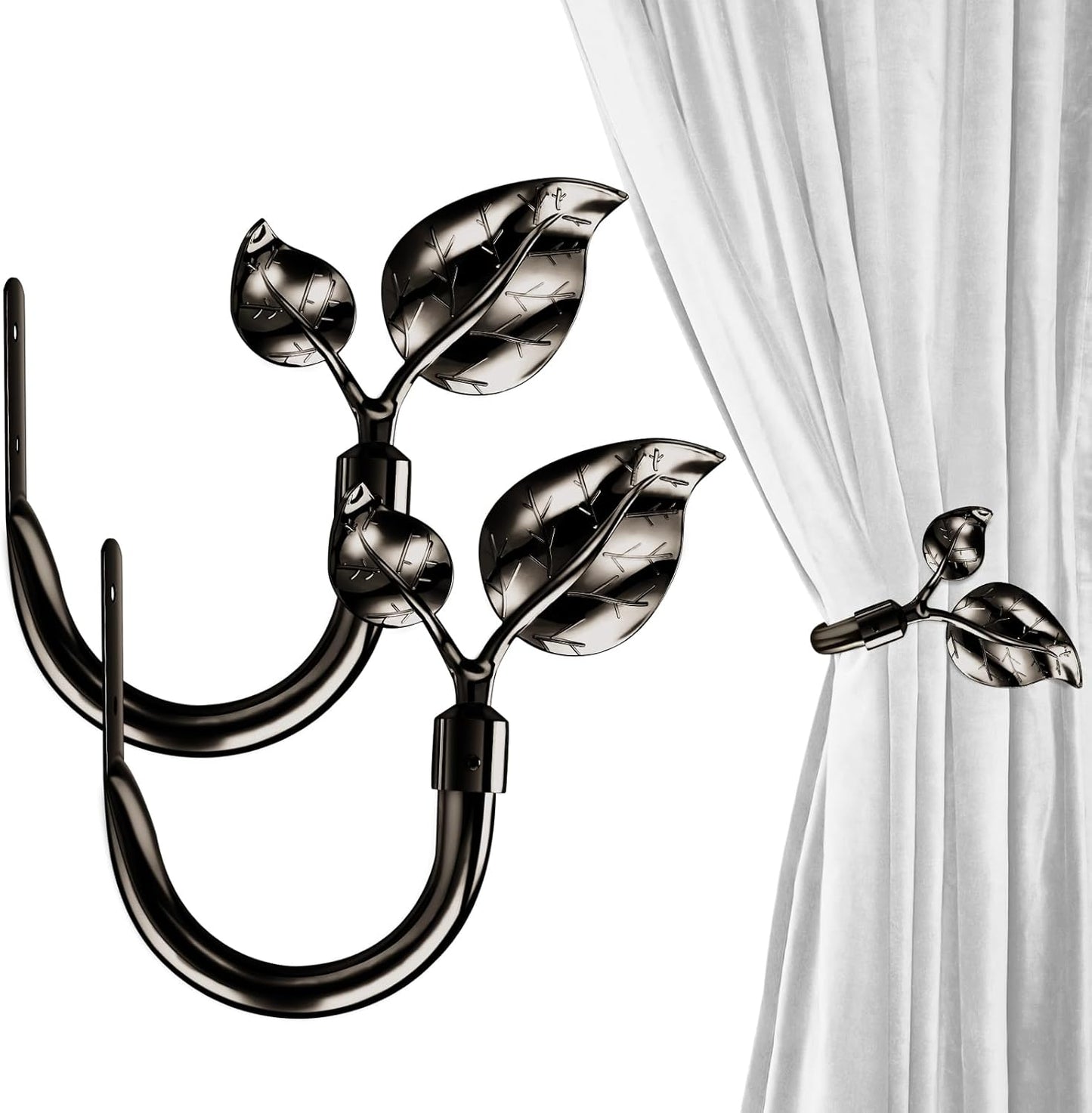 HIKMLK Leaf Shaped Curtain Tieback Holdbacks 2pcs, Handmade Metal Curtain Side Holders for Wall, Curtain Hook Pull Backs for Drapes Window Decoration