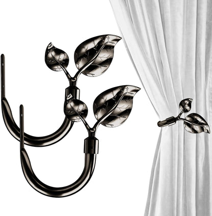 HIKMLK Leaf Shaped Curtain Tieback Holdbacks 2pcs, Handmade Metal Curtain Side Holders for Wall, Curtain Hook Pull Backs for Drapes Window Decoration
