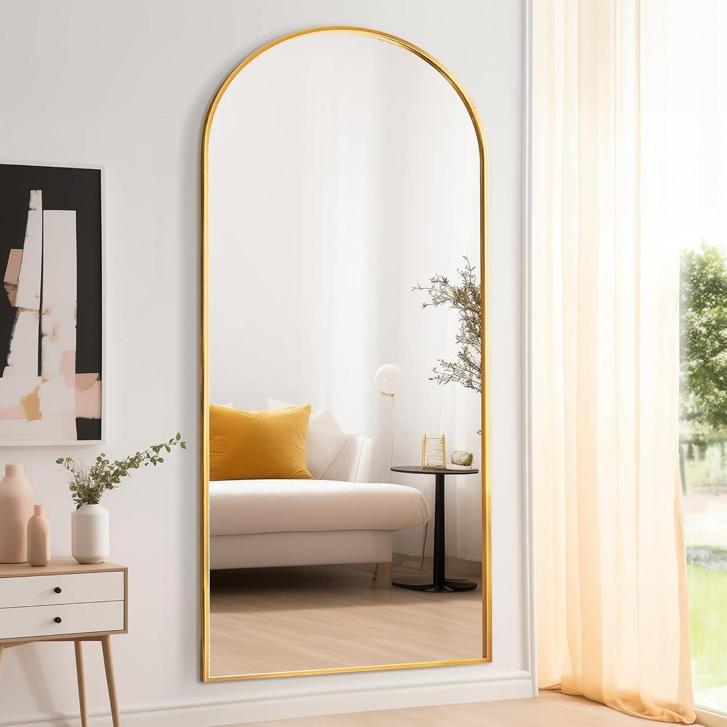 Mirror Full Length, 71"x26" Arched Full Length Mirror, Arch Mirror with Stand, Large Standing Mirrors, Oversized Full Body Mirrors with Aluminum Frame for Bedroom, Living Room (White)