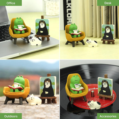 RAQWI Cute Mini Frog and Cat Figurine for Office, Home Decoration Perfect Cute Frog and Cat Gift