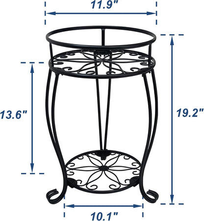 CASIMR 2-Pack Plant Stand, 2 Tier 19.2 inch Tall Metal Potted Holder Rack,Indoor Outdoor Multiple Flower Pot Shelf Rustproof Iron Garden Container for Garden Patio Living Room Corner Balcony, Black