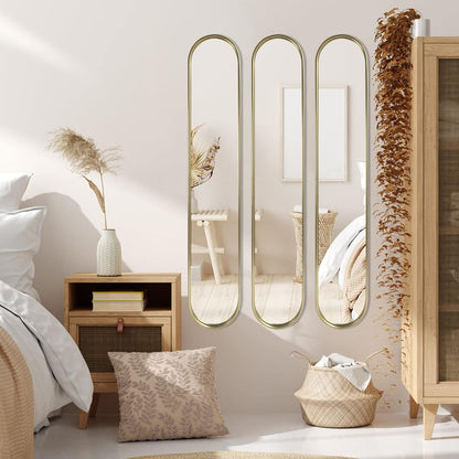 OUSHUAI Gold Tall Mirror,Narrow Capsule Long Mirrors with Metal Frame for Entryway,Hallway,Living Room 44"X8" (3pcs)