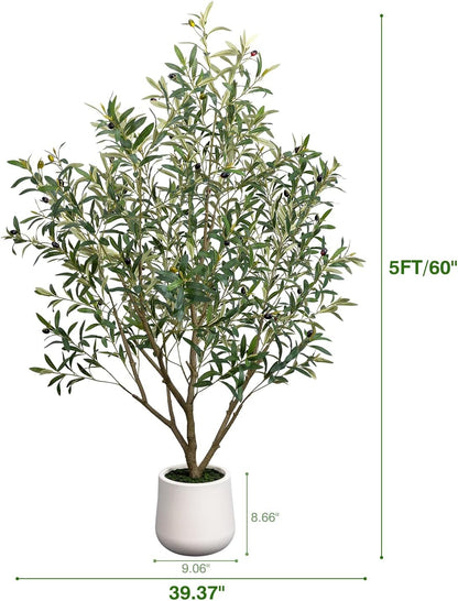 Artificial Olive Tree 6FT - Tall Faux Olive Trees Indoor with Planter&Cotton Basket, Large Fake Olive Plants Realistic Branches Natural Wood Trunk and Fruits for Home House Office Decor