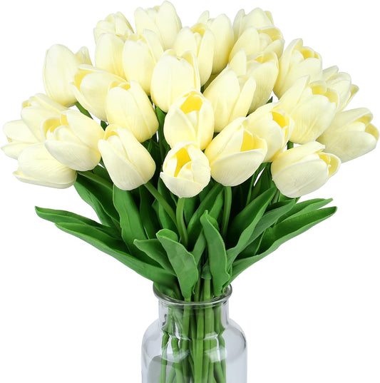 SITUMEIZI Fake Flowers Tulips Artificial Flower 15pcs Real Touch PU 14" for Spring Easter Home Kitchen Wedding Bouquet Bulk Mother's Gift Day Decorations(Assorted Colors,5)