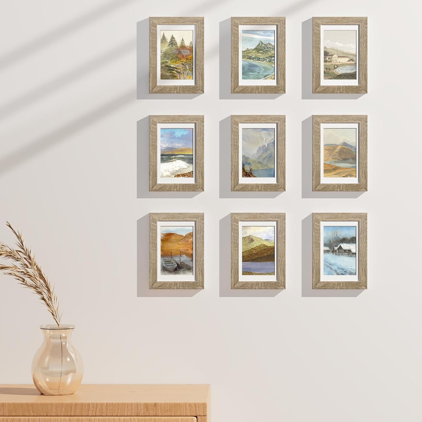 Vittanly 8x10 Picture Frames Set of 9, Shatter Resistant Plexiglass, Display 5x7 Pictures with Mat or 8x10 without Mat, Photo Frames for Wall or Tabletop, Engineered Wood, Black - Colors B