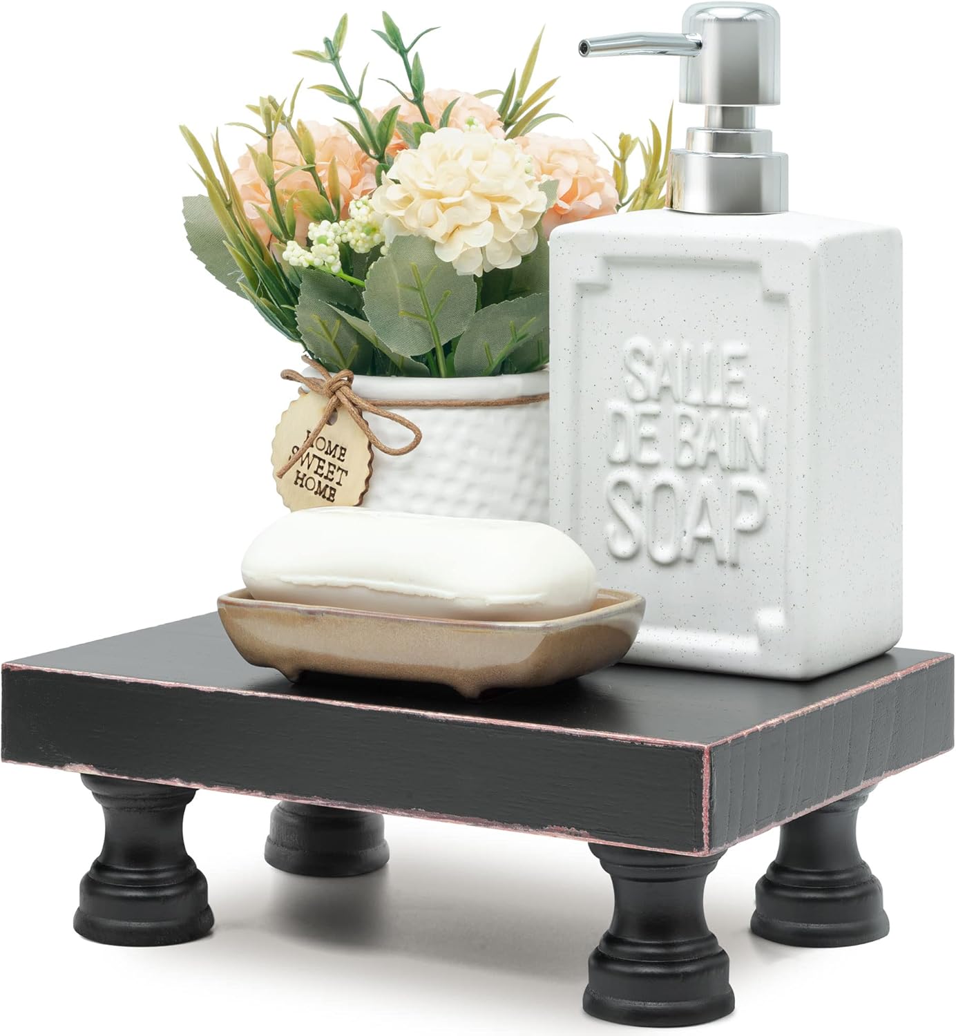 EOSAHR Farmhouse Riser for Room Decor : Decorative Pedestal Stand For Display Your Home Decorations and Uniquely Soap Stand - Rustic Bathroom Counter Tray and Kitchen Decor (Natural Wood)