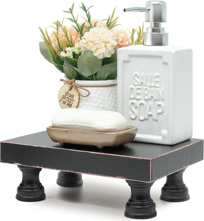 EOSAHR Farmhouse Riser for Room Decor : Decorative Pedestal Stand For Display Your Home Decorations and Uniquely Soap Stand - Rustic Bathroom Counter Tray and Kitchen Decor (Natural Wood)