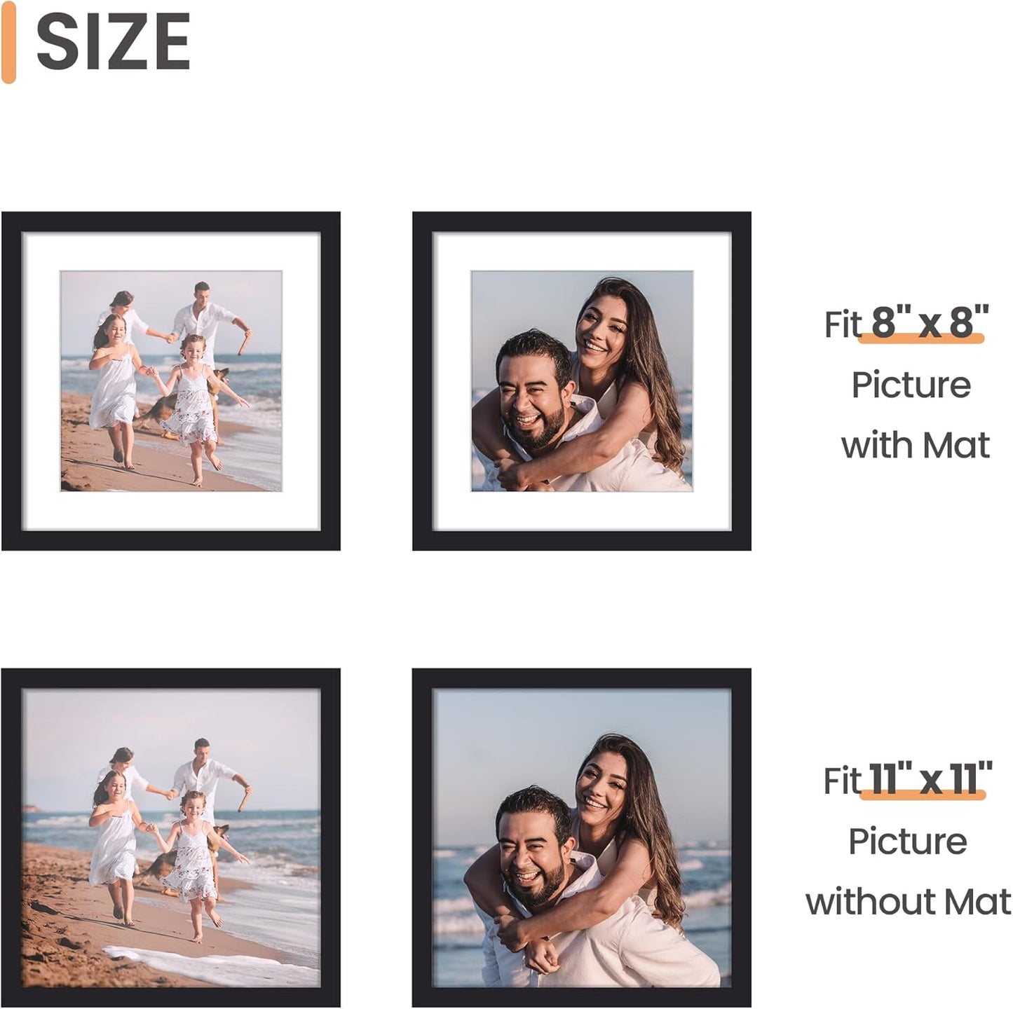 upsimples 8x10 Picture Frame, Display Pictures 5x7 with Mat or 8x10 Without Mat, Wall Hanging Photo Frame, Black, 1 Pack - Colors A