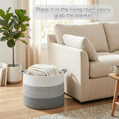 Artfeel 70L Large Cotton Rope Basket, Decorative Woven Blanket Storage for Living Room, Boho Toy Storage & Toy Box for Kids, Versatile Laundry Basket & Nursery Hamper for Blankets(Brown)