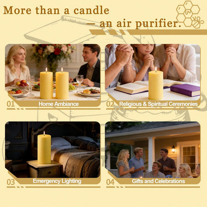 Natural Beeswax Candles 4 Packs, Beeswax Pillar Candles with 140 Hours Burn Time, Organic Emergency Candle Long Burning for Home Room, Smokeless & Dripless, 2x4 inch