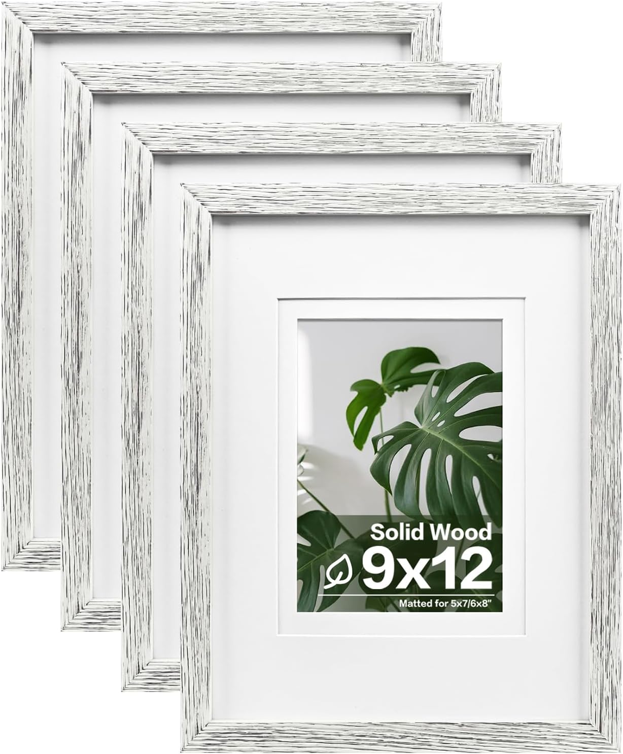 Egofine 8x10 Picture Frames Set of 4, Made of Solid Wood Covered by Plexiglass 4x6 and 5x7 with Mat or 8x10 without Mat, for Table Top Display and Wall Mounting Photo Frame Black